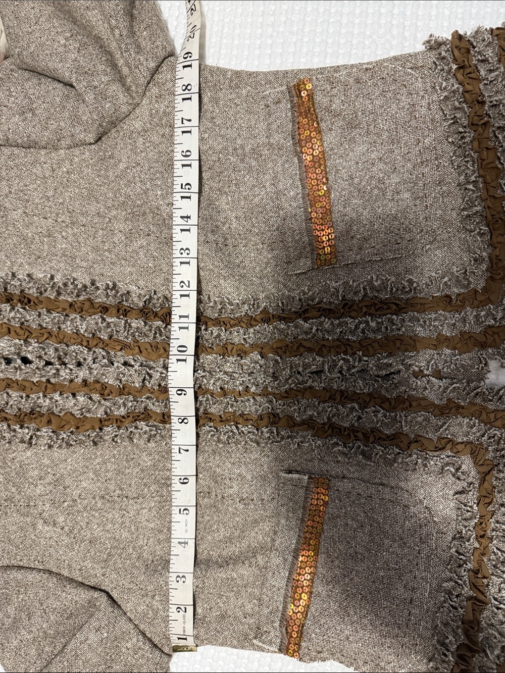 St. John Beige Tweed Blazer with Ruffle Trim - Picture 8 of 10